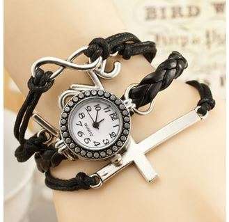 Fashion Style Watch with Cross Pendant and Knitting Leather